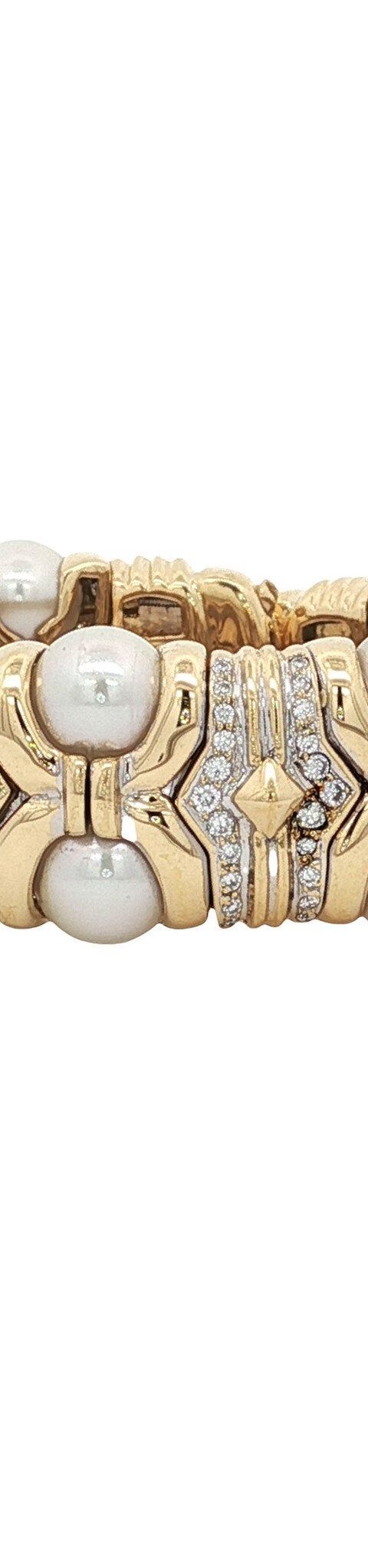 Vintage 18K Yellow Gold Bangle with Pearl and Diamond